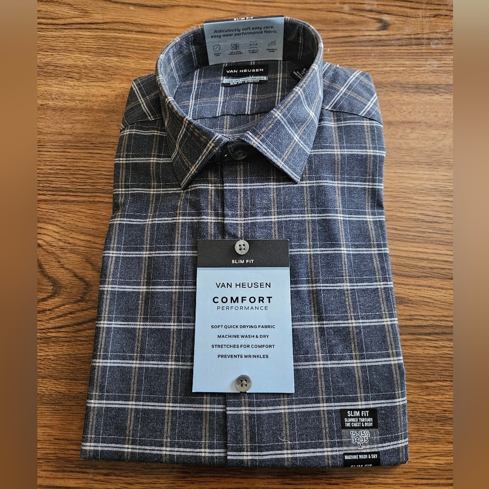 Van Heusen Slim Fit Blue Plaid Comfort Performance Shirt